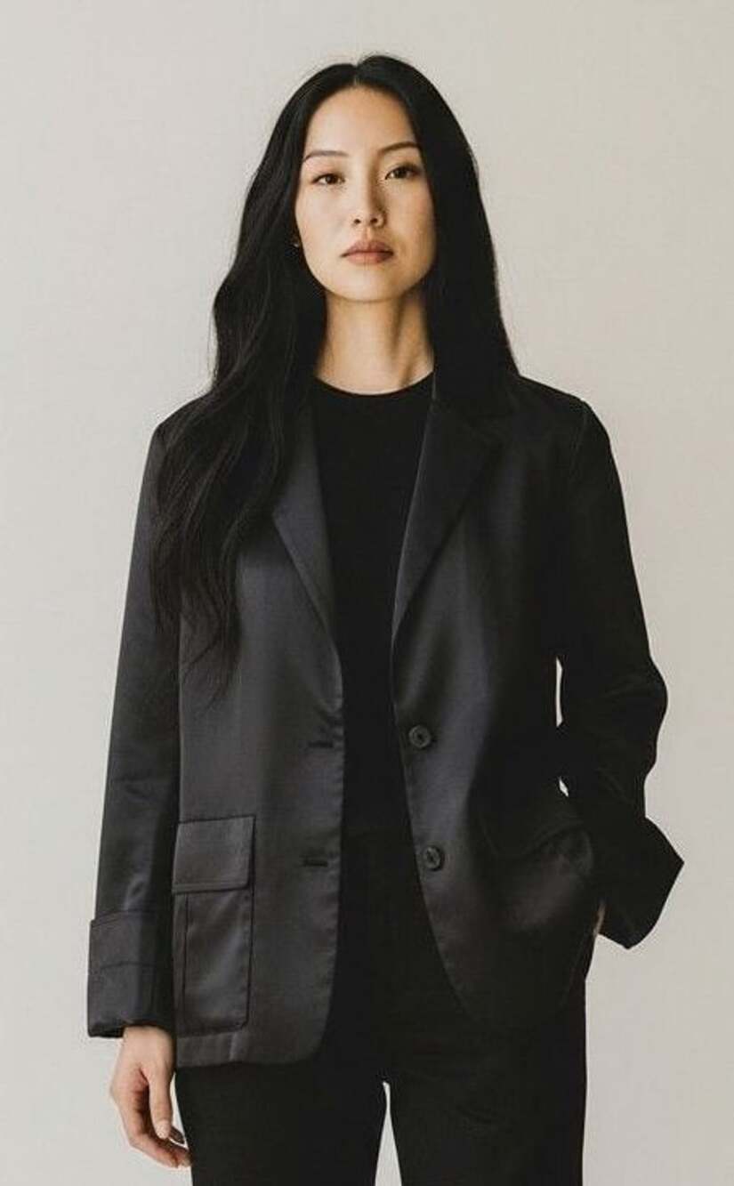 Anne Klein New York Blazer Size 12 Black Rayon Silk